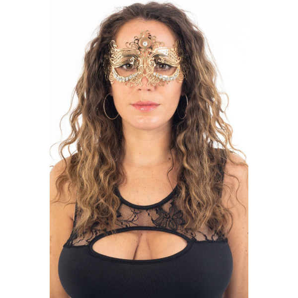 Masque vénitien Ornella rigide doré avec strass 